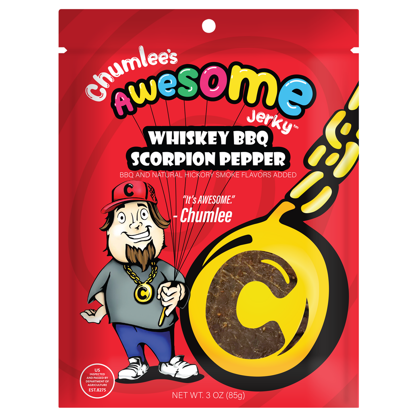 Chumlee's Awesome Beef Jerky, Whiskey BBQ Scorpion Pepper, 3 oz Bag